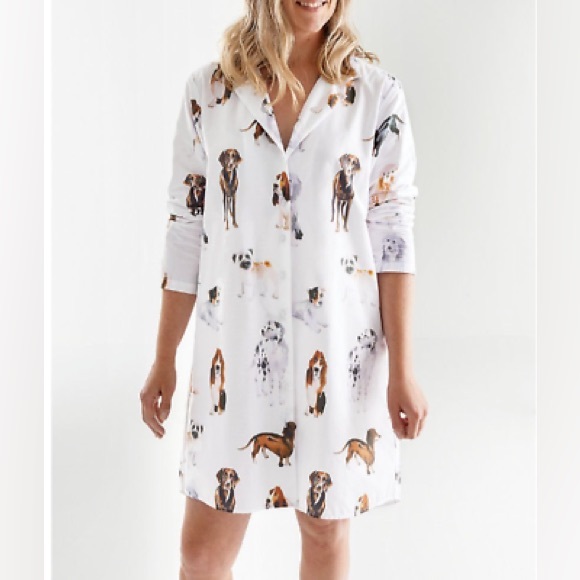 Pine Cone Hill Other - Pine Cone Hill Fine Linen Womens Dog Print Night Shirt Dress White SZ M